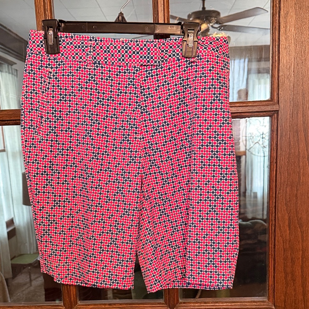 Lady Hagen Womens Pink Navy Blue Geometric Golf Shorts Size 6 Diamond Pattern